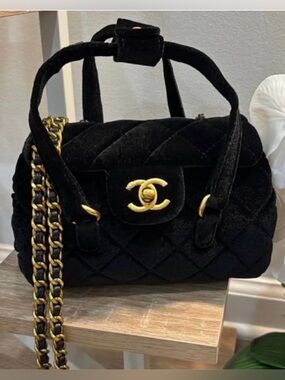 GWP Chanel Makeup Black Velvet Bowling Bag Crossbody / VIP Gift.